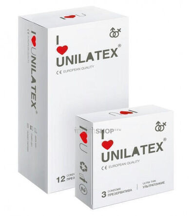Презервативы ультратонкие Unilatex 12 шт + 3 шт в подарок (Бесцветный) 