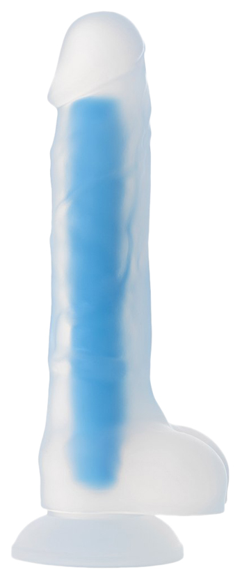 Прозрачно-синий фаллоимитатор, светящийся в темноте, Steve Glow 20 см TOYFA (синий; прозрачный) 