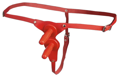 Красные кожаные универсальные трусики с двумя штырьками для насадок Sitabella 3156-2 (красный) 