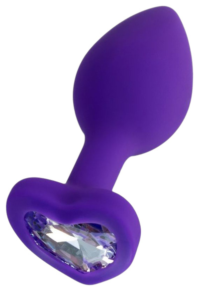 Фиолетовая анальная втулка Diamond Heart с прозрачным кристаллом 8 см ToyFa (фиолетовый) 