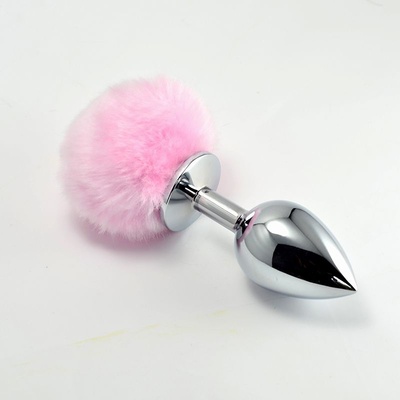 "Задорный Кролик" — металлическая пробка с розовым хвостом, ?3.0 см Luxurious Tail (серебристый; розовый) 