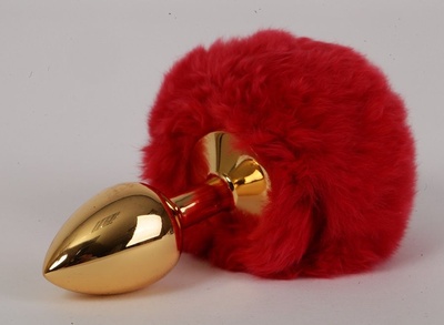 "Задорный Кролик" — золотистая анальная пробка c пушистым красным хвостом, ?2.8 см Luxurious Tail (золотистый; красный) 