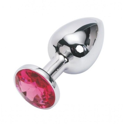 Анальная пробка Luxurious Tail из металла с розовым кристаллом серебристая 2.8 см (серебристый) 
