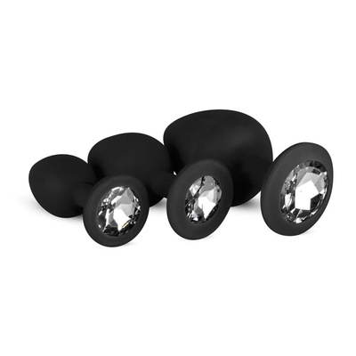 Набор анальных пробок Easytoys Silicone Buttplug Set with Diamond, черные (Черный) 