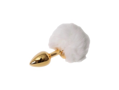 "Задорный Кролик" — золотистая анальная пробочка c белым хвостом, ?2.8 см Luxurious Tail (золотистый) 