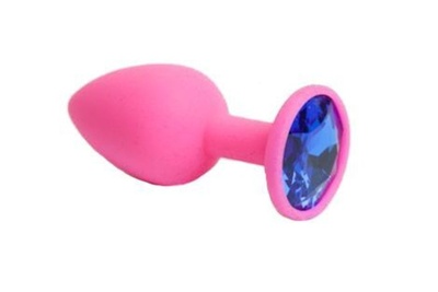 Розовая силиконовая пробка с синим кристаллом, 12.8 см Luxurious Tail (розовый) 