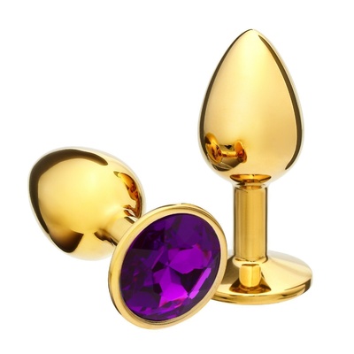 Анальная пробка Сима-ленд золотистая с фиолетовым кристаллом (золотистый) 