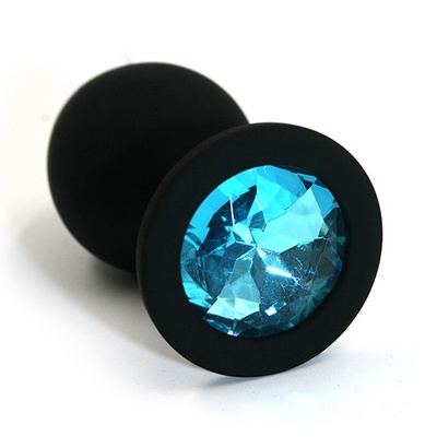 Анальная втулка черная с кристаллом Medium голубой 8 см intlife Д70501-09 (черный) 