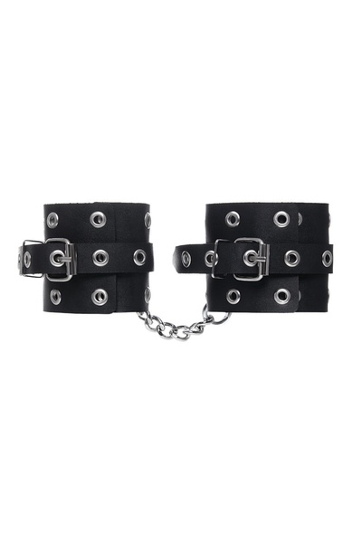 Кожаные однослойные наручники Impirante с люверсами (серебристый; черный) 