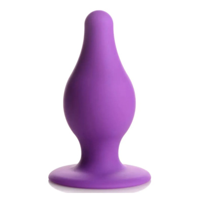 Squeeze-It - мягкая гибкая анальная пробка, M 9.4х4.1 см (фиолетовый) XR Brands Squeeze-It Squeezable Tapered Medium Anal Plug - мягкая гибкая анальная пробка, M 9.4х4.1 см (фиолетовый) 