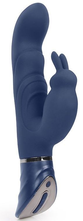 Темно-синий вибромассажер-кролик с 9 режимами вибрации - 24 см. A-LOVING 