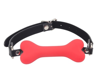 Красный силиконовый кляп-косточка на черном ремешке Doggie Bone Bit Gag Chisa (красный с черным) 