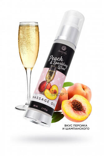 Массажное масло Secret Play с ароматом персика и шампанского, 50 мл (Бесцветный) 