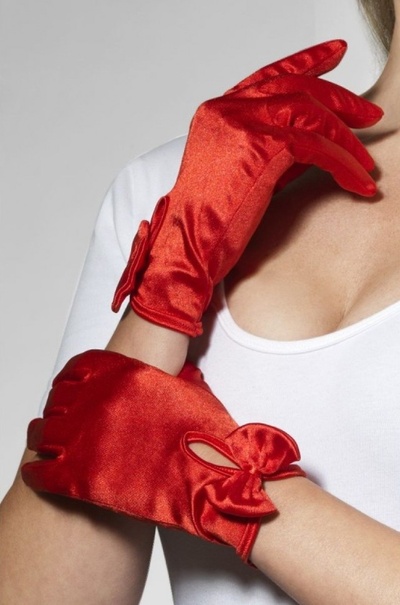 Атласные перчатки с бантом Fever (красный, черный) 