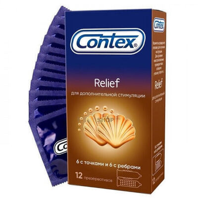 Презервативы Contex Relief №12 с ребрами и точками, 12 шт (Бесцветный) 