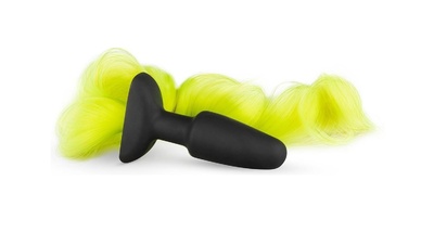 Easytoys Butt Plug With Tail - Чёрная силиконовая пробка с жёлтым хвостом, 11х3.3 см (Желтый) 