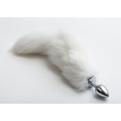 Металлическая анальная пробка с меховым хвостом - Снежный Барс - Luxurious Tail (серебристый) (Белый) 