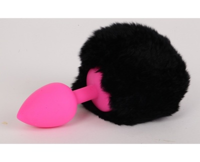 Анальная пробочка с задорным кроличьим хвостом Luxurious tail, 7 см (розовый) (Черный) 