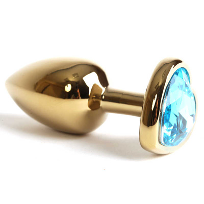 Анальная пробочка с камнем в виде сердечка, 7.5 см (голубой) Luxurious Tail 