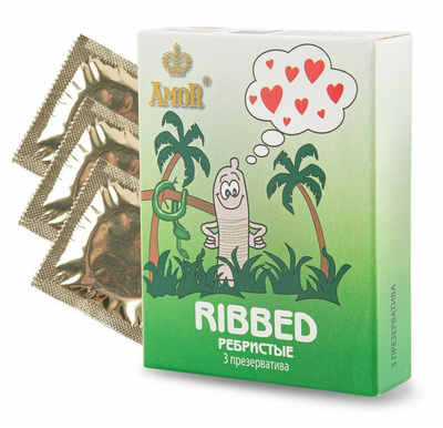 AMOR Яркая Линия Ribbed N3 ребристые презервативы, 3 шт (Прозрачный) 