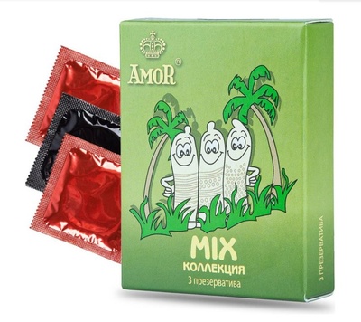 Amor Mix (Микс) Яркая линия - Набор разных презервативов, 3 шт (Прозрачный) 
