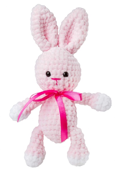 Зайка c бантом маленькая Hand Made, бледно розовая Pink Rabbit toys (Бледно-розовый) 