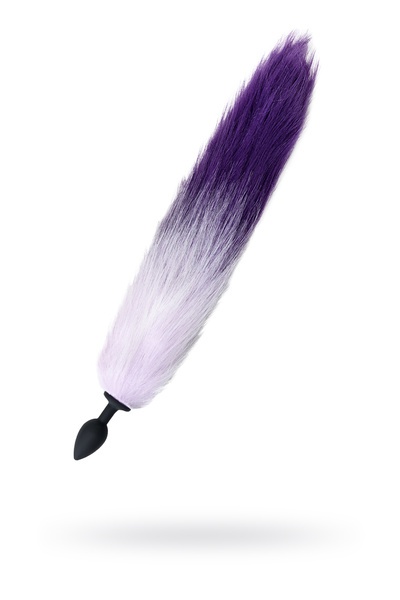 Анальная втулка с бело-фиолетовым хвостом POPO Pleasure by TOYFA, S, силикон, черная, 45 см, Ø 2,7 с (Черно-фиолетовый) 