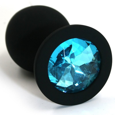 Средняя силиконовая анальная пробка Kanikule Medium с кристаллом – черный с голубым Beauty Brands Limited (Голубой) 