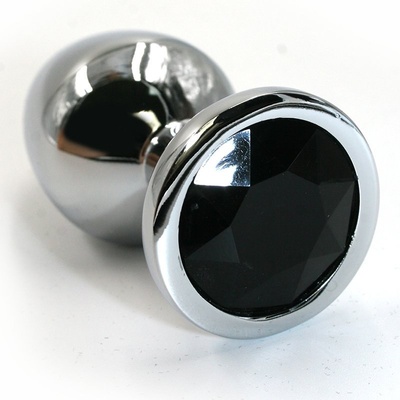 Маленькая алюминиевая анальная пробка Kanikule Small с кристаллом – серебристый с черным Beauty Brands Limited (Черный) 