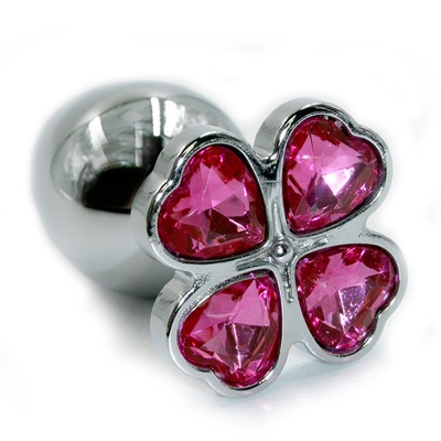 Маленькая алюминиевая анальная пробка Kanikule Small с кристаллом в форме четырехлистного клевера – серебристый с розовым Beauty Brands Limited (Розовый) 