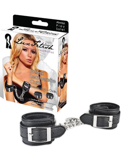 Унисекс наручники на цепи с замком Unisex Leatherette Cuffs – черный Lux Fetish (Серебристый) 