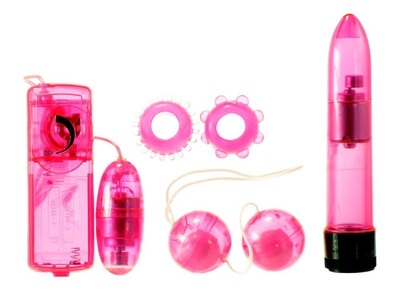 Вибратор для пар в наборе с насадками Me You Us Classic Crystal Couples Kit Pink ABS Holdings (Розовый) 