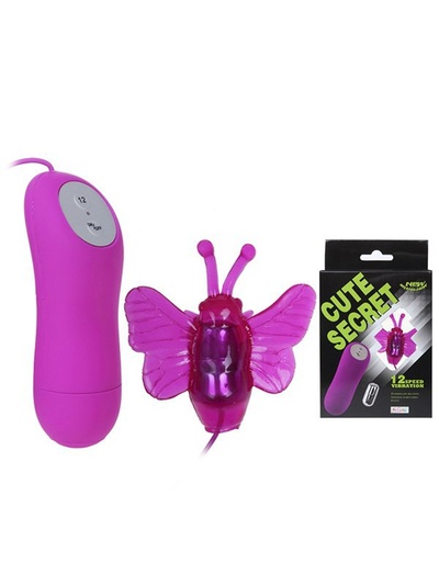 Вибростимулятор Cute Secret с насадкой «Бабочка» и проводным пультом управления – розовый Baile 