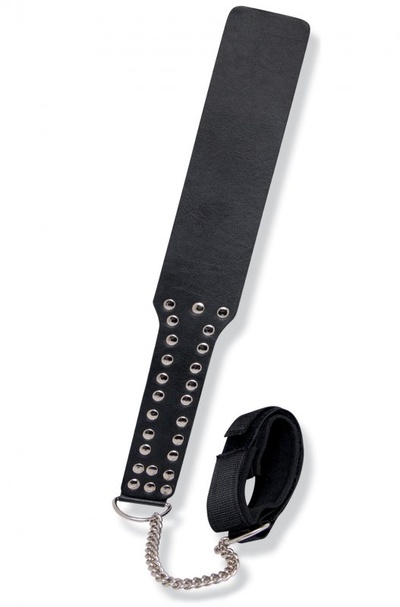 Шлепалка с наручником Leather Paddle PipeDream (Черный) 