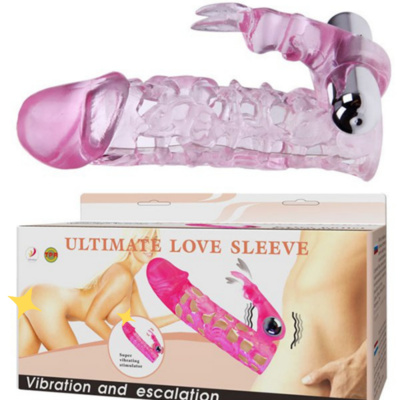 Ажурная насадка на пенис Ultimate Love Sleeve с клиторальным стимулятором и вибрацией – розовый Baile (Серебристый) 
