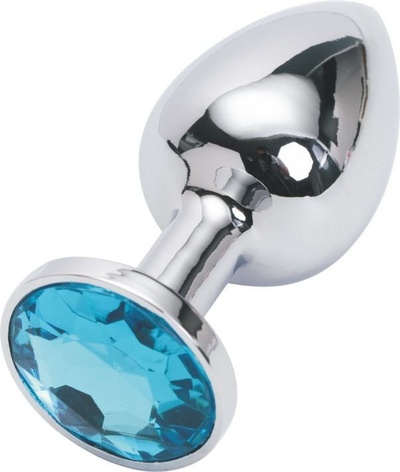 Маленькая анальная пробка Plug Silver с кристаллом – серебристый/голубой Gvibe (ex. FunToys) 