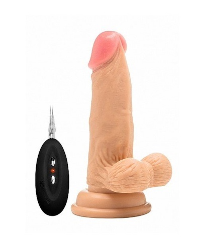 Фаллоимитатор с вибрацией и пультом управления Vibrating Realistic Cock With Scrotum - 6 Inch Shots Toys (Бежевый) 