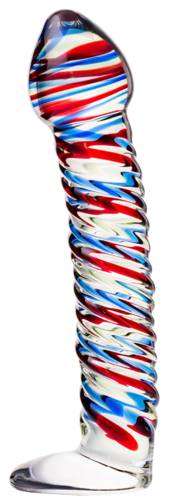 Стеклянный фаллос с разноцветными спиралями 17 см Sexus (красный; прозрачный; синий) 