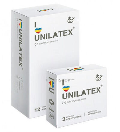 Презервативы Unilatex 12 шт + 3 шт в подарок, мультифрукт (красный, синий, желтый) 