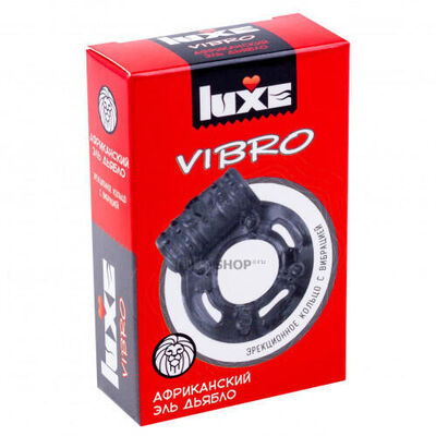 Эрекционное кольцо Luxe Vibro Африканский Эль Дьябло + презерватив, черное (Бесцветный) 