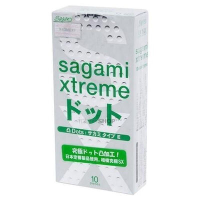 Латексные презервативы с точками Sagami Xtreme Type-E, 10шт  (Зеленый)  