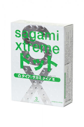 Латексные презервативы с точками Sagami Xtreme Type-E, 3шт (Зеленый) 