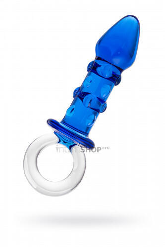 Анальная пробка Sexus Glass с ручкой-кольцом, синяя (Синий) 
