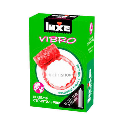Эрекционное кольцо Luxe Поцелуй стриптизёрши + презерватив, розовое (Бесцветный) 