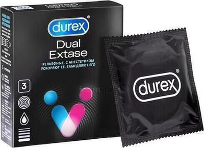 Презервативы Durex Dual Extase рельефные с анестетиком, 3 шт (Бесцветный) 