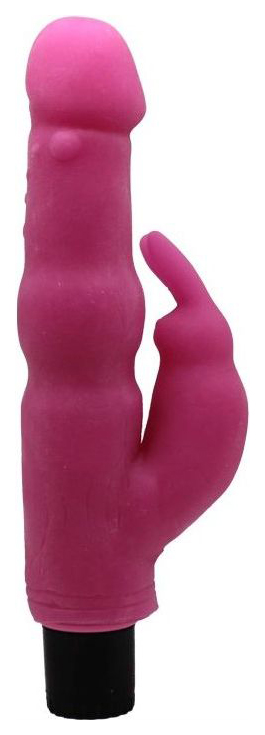 Розовый вибратор с дополнительной стимуляцией 21,5 см Eroticon 