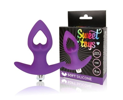 Фиолетовая анальная вибровтулка-сердечко с ограничителем 8 см Bior toys (фиолетовый) 