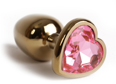 Пробка 4sexdream золото 7,5 х 2,8 см с сердечком розовый страз размер-S 47193-MM (золотистый) 