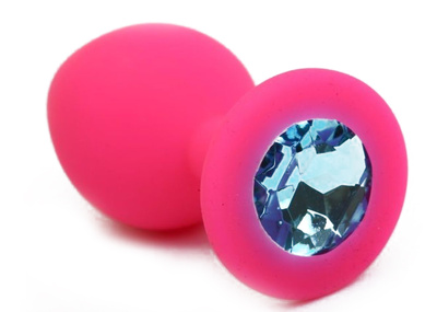 Пробка 4sexdream силиконовая розовая с голубым стразом 9,5х4см 47405-2MM (розовый) 