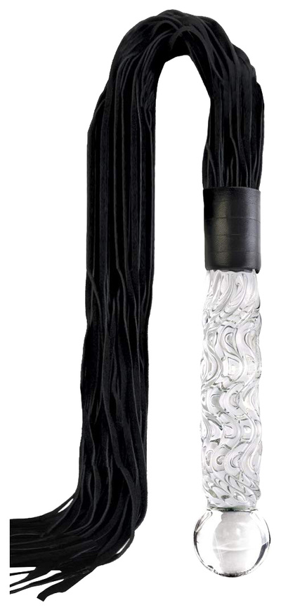 Стимулятор стеклянный Pipedream Icicles № 38, с плетью (прозрачный; черный) 